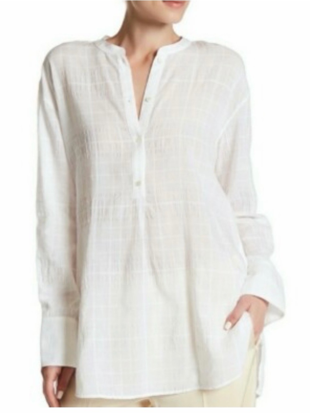 Vince White Textured Split-Neck Tunic